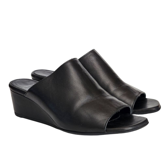 AQUATALIA Black Leather Wedge Mule Sandals Size 10